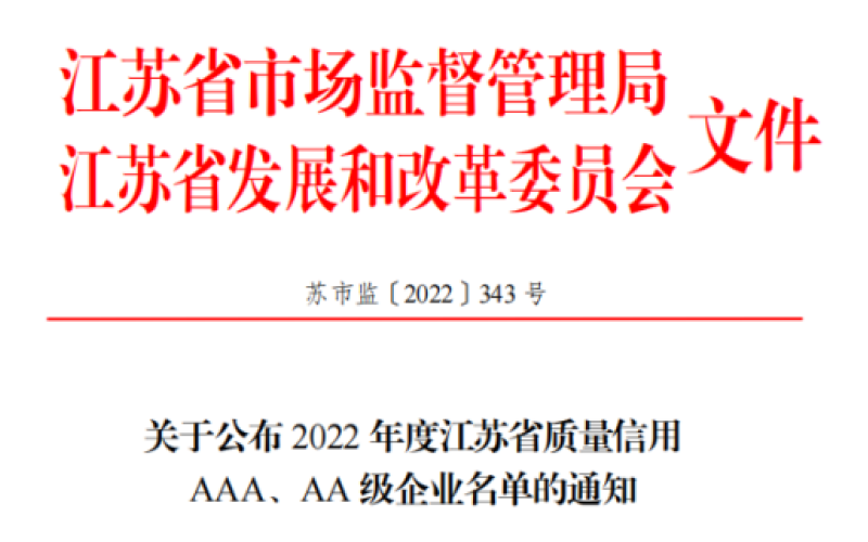 【喜報(bào)】恭喜旭派榮獲2022 年度江蘇省質(zhì)量信用 AAA 級(jí)企業(yè)稱號(hào)